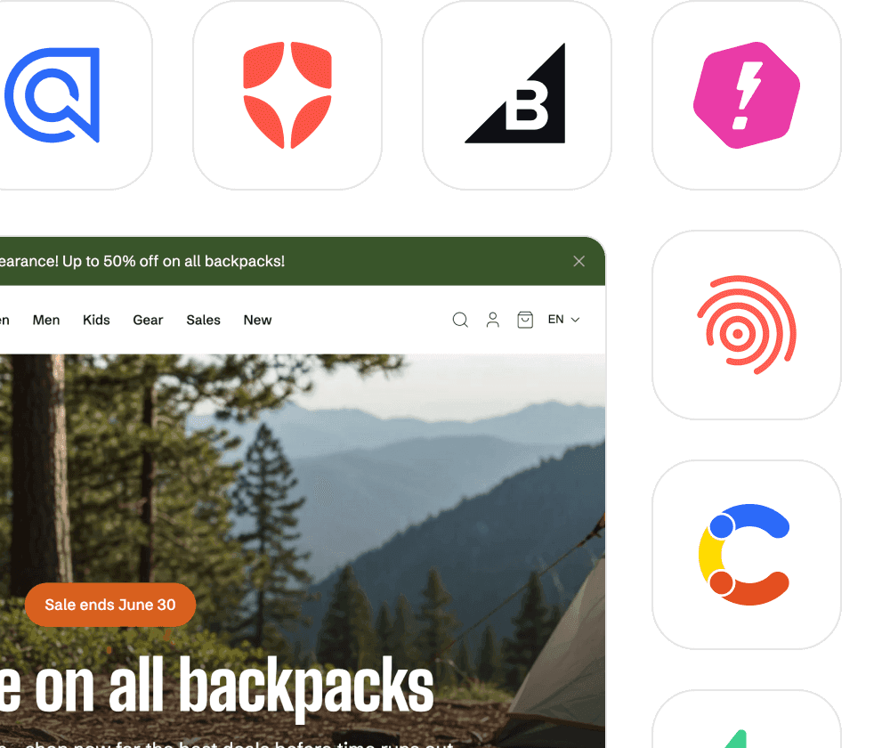 Integration logos surrounding a landing page