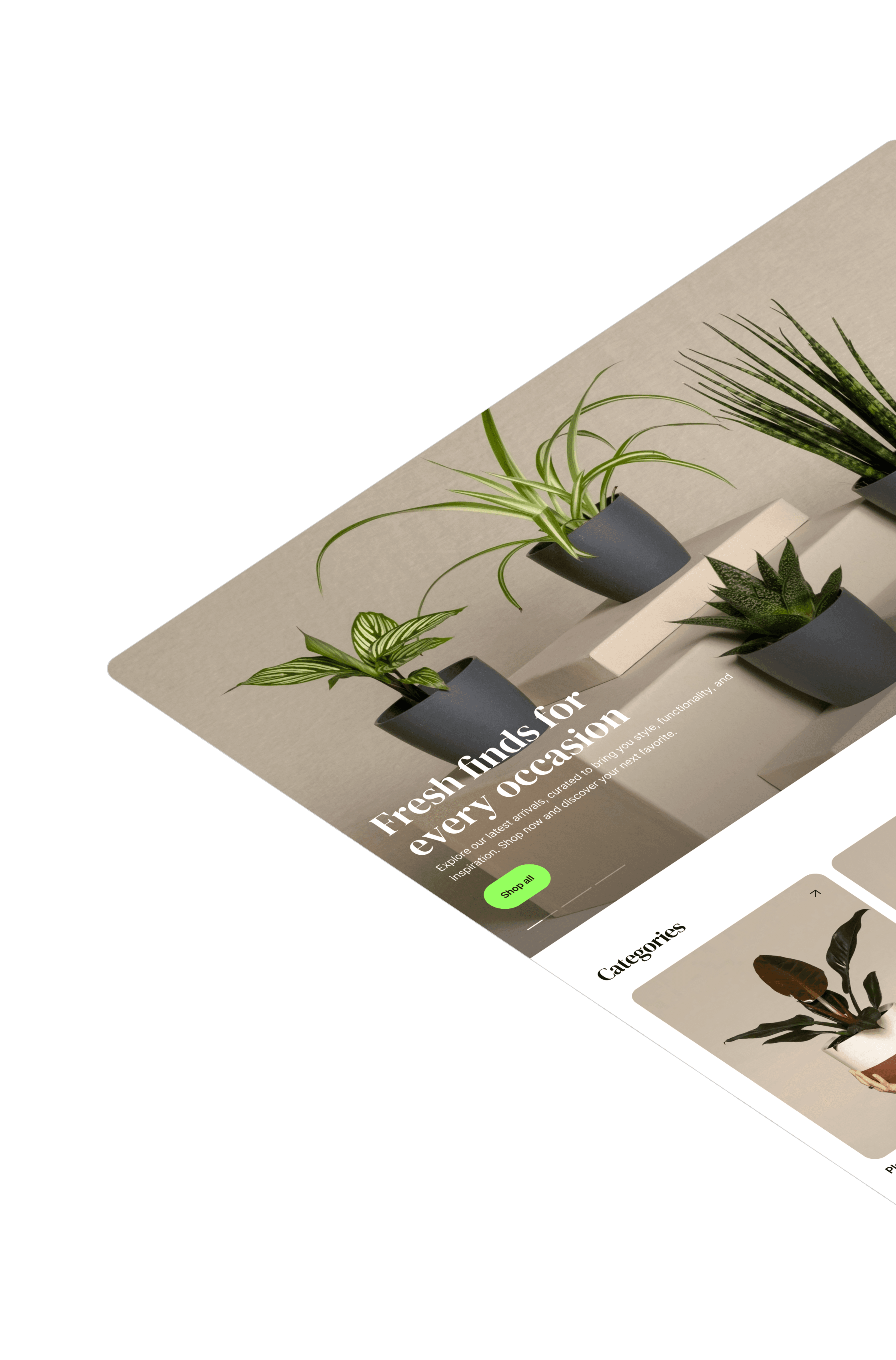 Ecommerce home page for plants