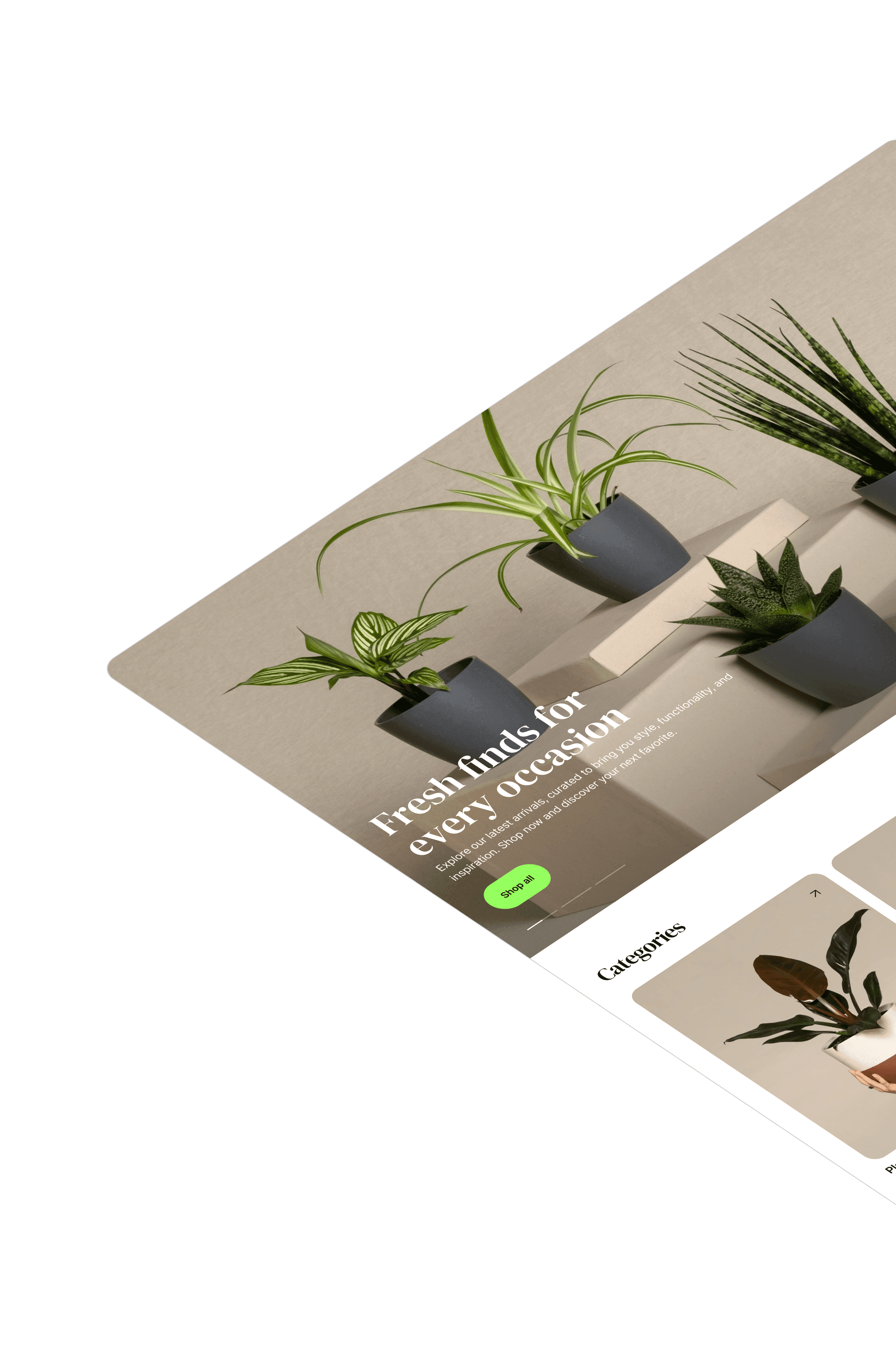 Ecommerce home page for plants