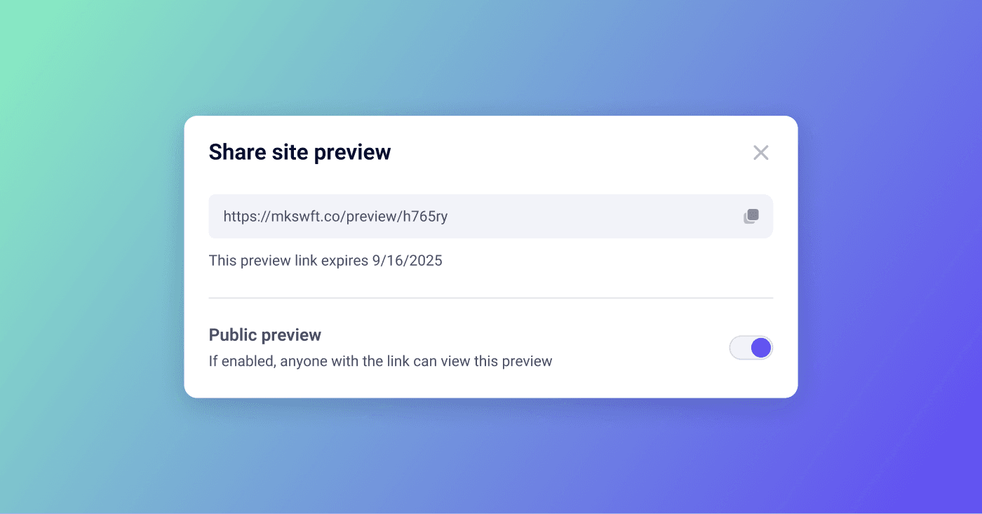 Share site preview dialog